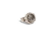 Todd Reed ring with a natural rough diamond (16.60ctw) and white brilliant cut diamonds (0.57ctw), hand fabricated in palladium.
